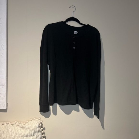 Roots Waffle Knit Henley Longsleeve - XL in Black - Picture 1 of 4